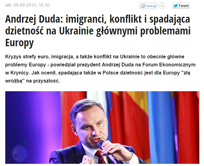 zrzut ekranu z newsa o Andrzeju dudzie, na zdjęciu prezydent polski