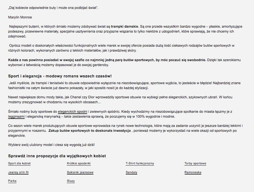 seo copywriting – opis kategorii zalando