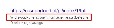 Pozycjonowanie sklepu internetowego | Przykład wyniku podstrony, którą zablokowano w robots.txt