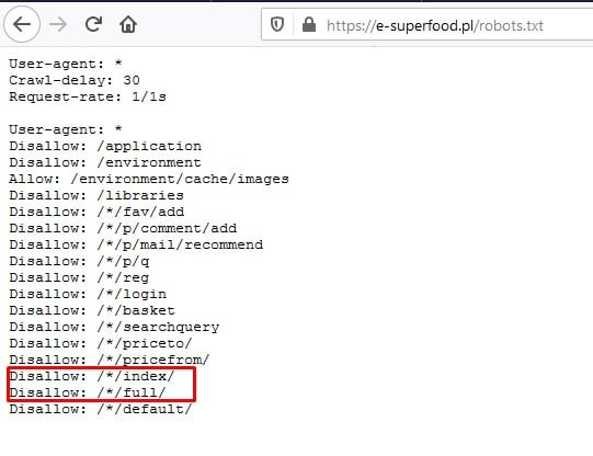pozycjonowanie sklepu internetowego | screen pliku robots.txt