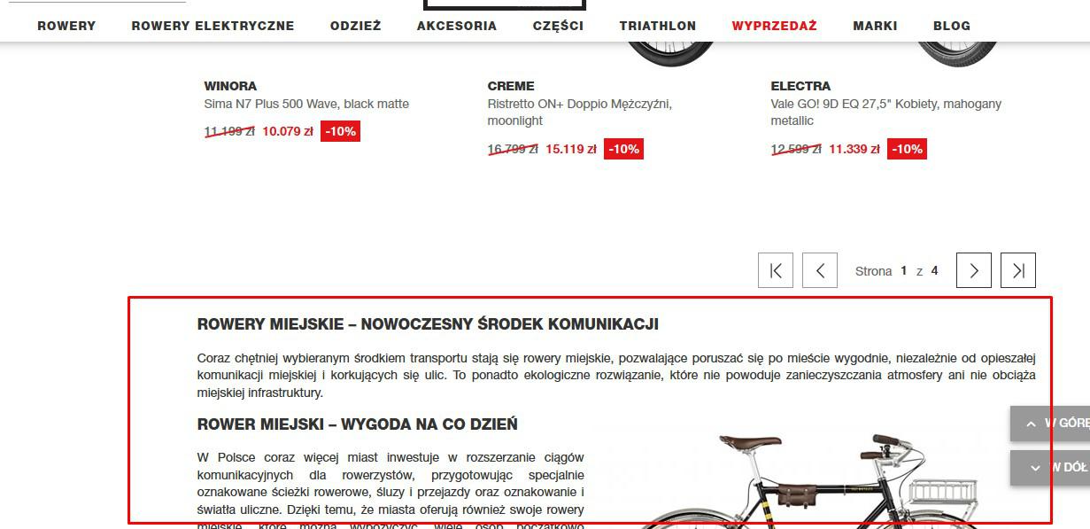 pozycjonowanie sklepu internetowego | screen opisu kategorii na bikester.pl