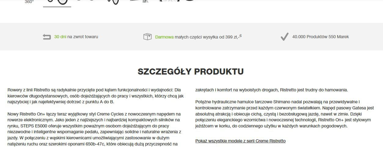 pozycjonowanie strony sklepu internetowego | screen opisu produktu na bikester.pl