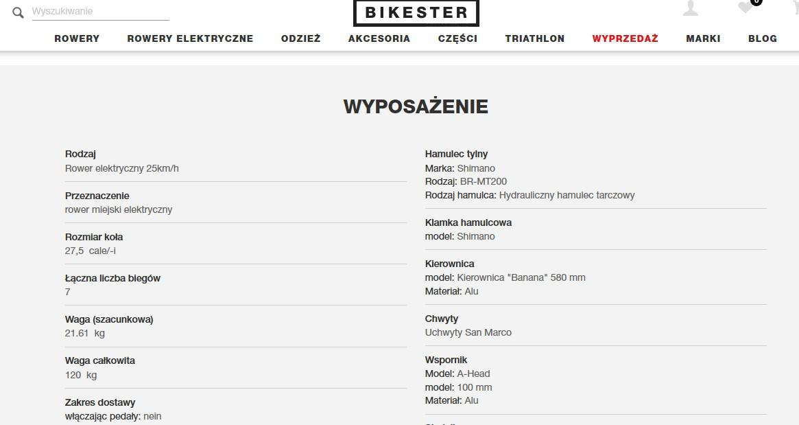 optymalizacja sklepu internetowego | screen opisu produktu na bikester.pl