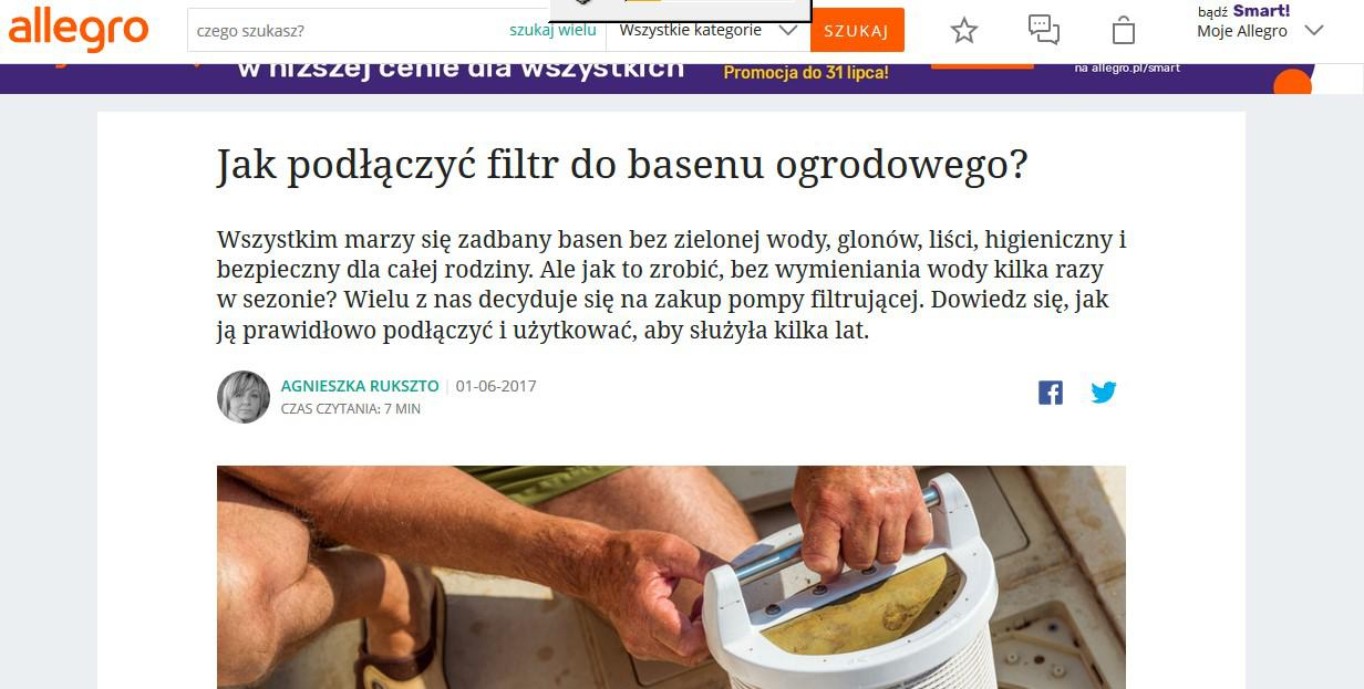 Pozycjonowanie sklepu internetowego | screen artykułu poradnikowego na allegro.pl