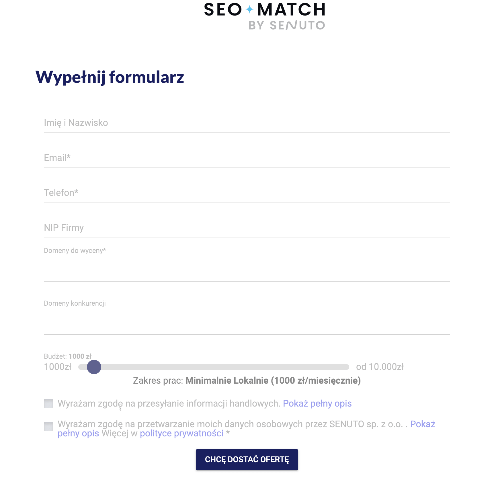 Seo Match - wypełnij formularz. Algorytm dobierze 3 agencje SEO