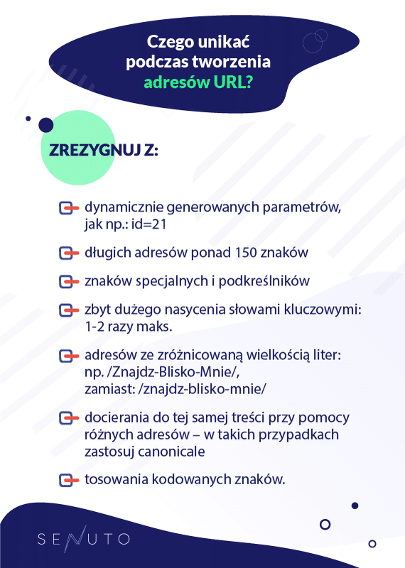 Infografika "Mit kerüljünk el az URL-ek létrehozásakor?"