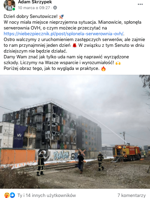 Informacja dla Senutowiczów o pożarze