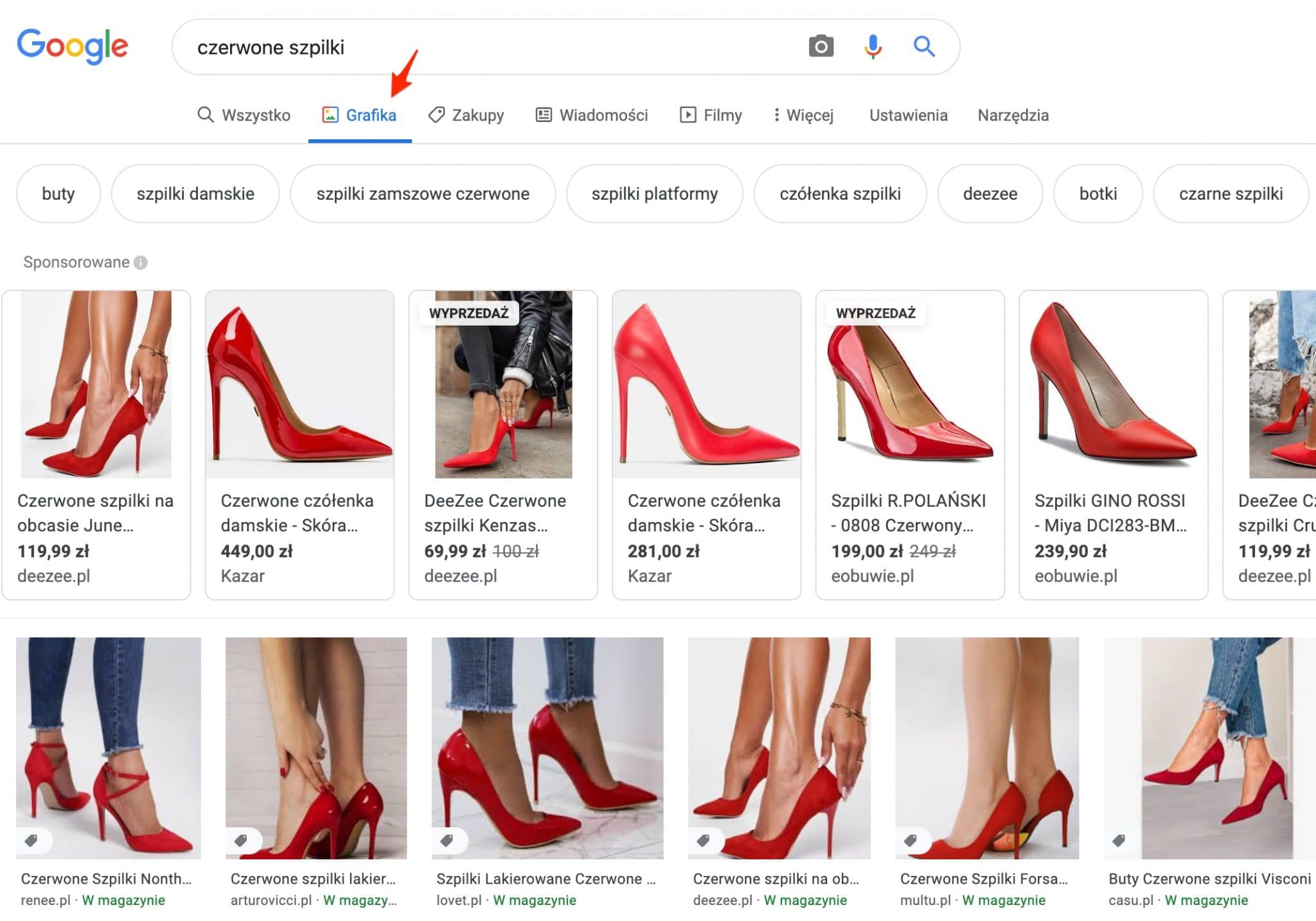 Wyniki z zakładki “Grafika” w Google