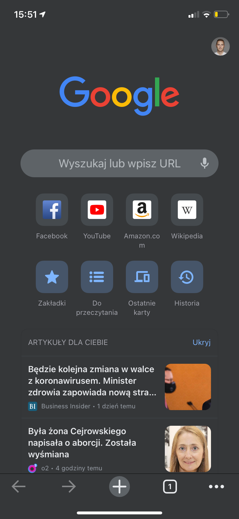 Google Discover w aplikacji Google Chrome