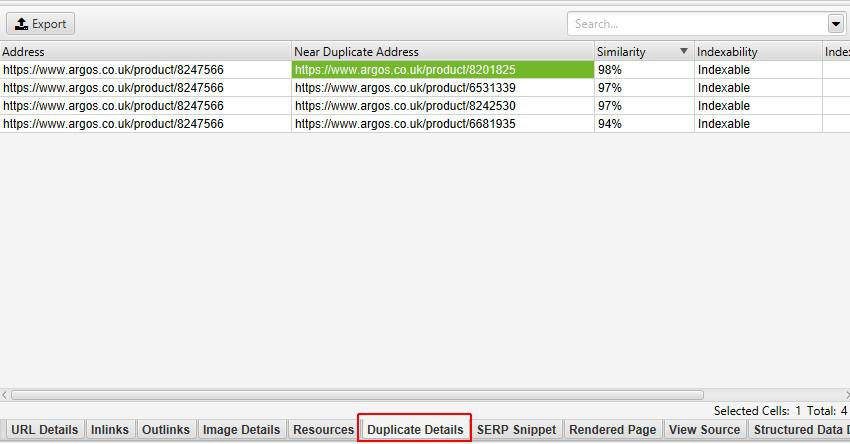 SEO screaming frog duplicate content report