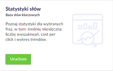 Narzędzie Statystyki słów w Bazie słów kluczowych Senuto