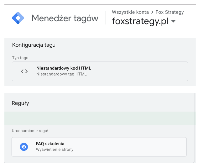 Configurația Google Tag Manager pentru afișarea unui anumit script pe o subpagină selectată