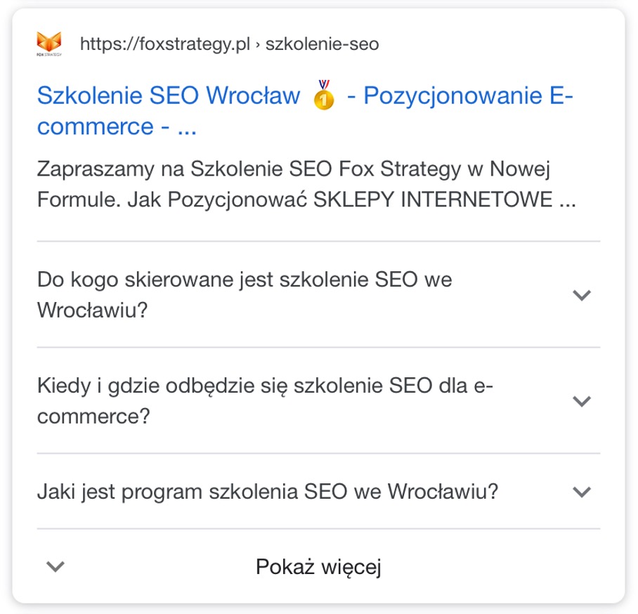 szkolenie seo wrocław - wyniki rozszerzona w google