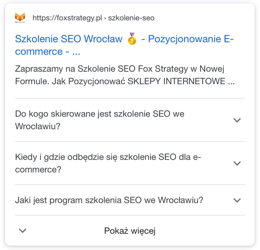 seo školení wrocław - rozšířené výsledky google