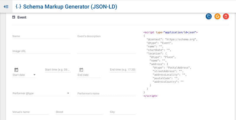 Příklad generátoru schématu JSON: technicalseo.com/tools/schema-markup-generator/