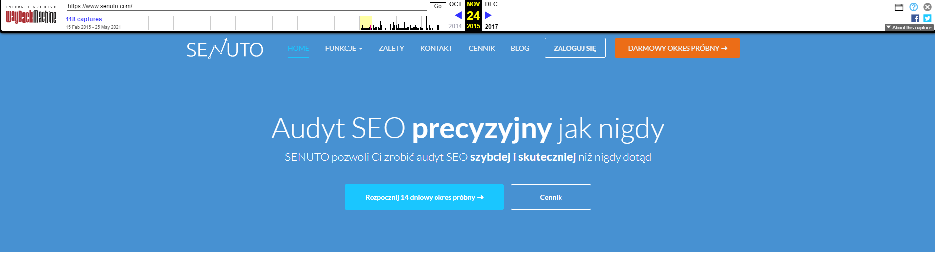 A senuto.com megőrzött megjelenésének kivonata az Internet Archive Wayback Machine-ből 2015. november 24-én.