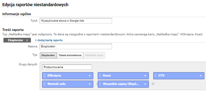 Podgląd edycji raportu w Google Analytics