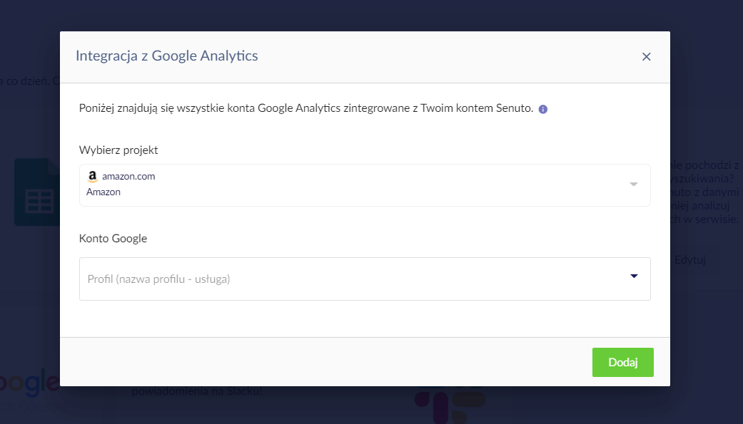 integration with google analytics in senuto