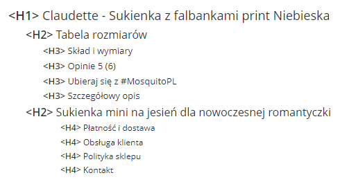 struktura nagłówków na stronie produktowej mosquito-sklep.pl