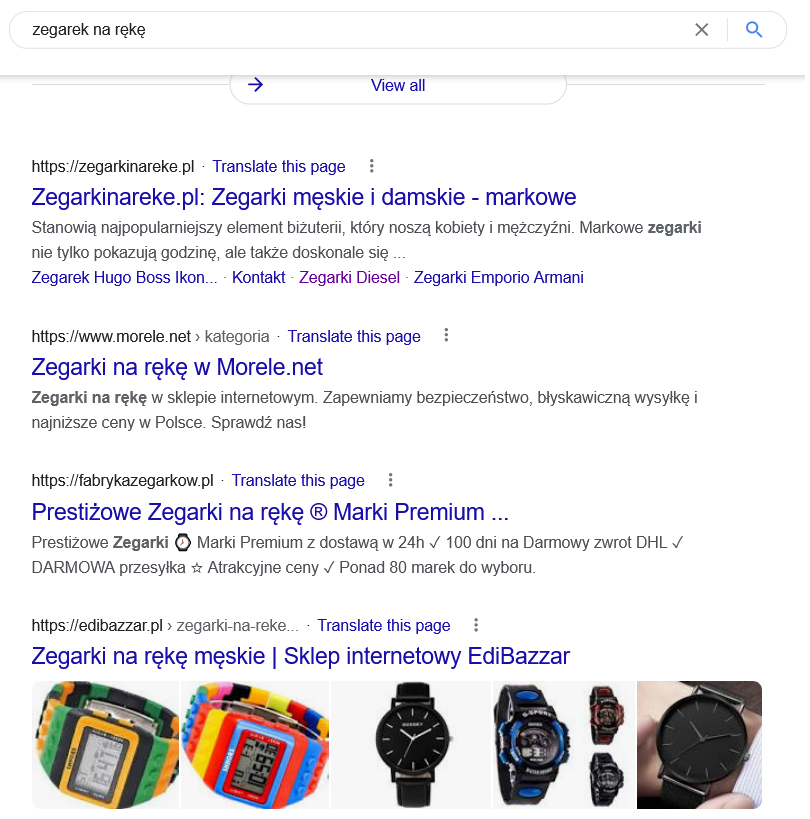 rezultatele căutării pe Google pentru fraza ceas de bărbați