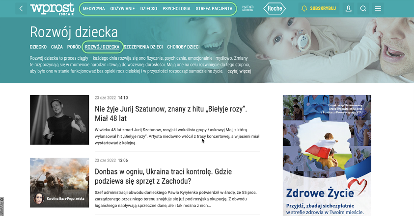 Zrzut ekranu ze strony wprost.pl - zilustrowany niepoprawny sposób linkowania w menu