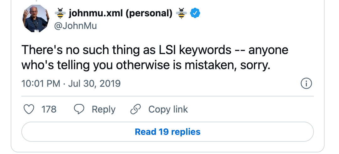 Wypowiedź Johna Mullera, że nie istnieje coś takiego, jak LSI keywords