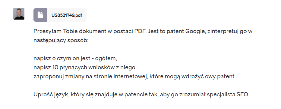 Prompt pentru a interpreta brevetul Google și ChatWithPDF