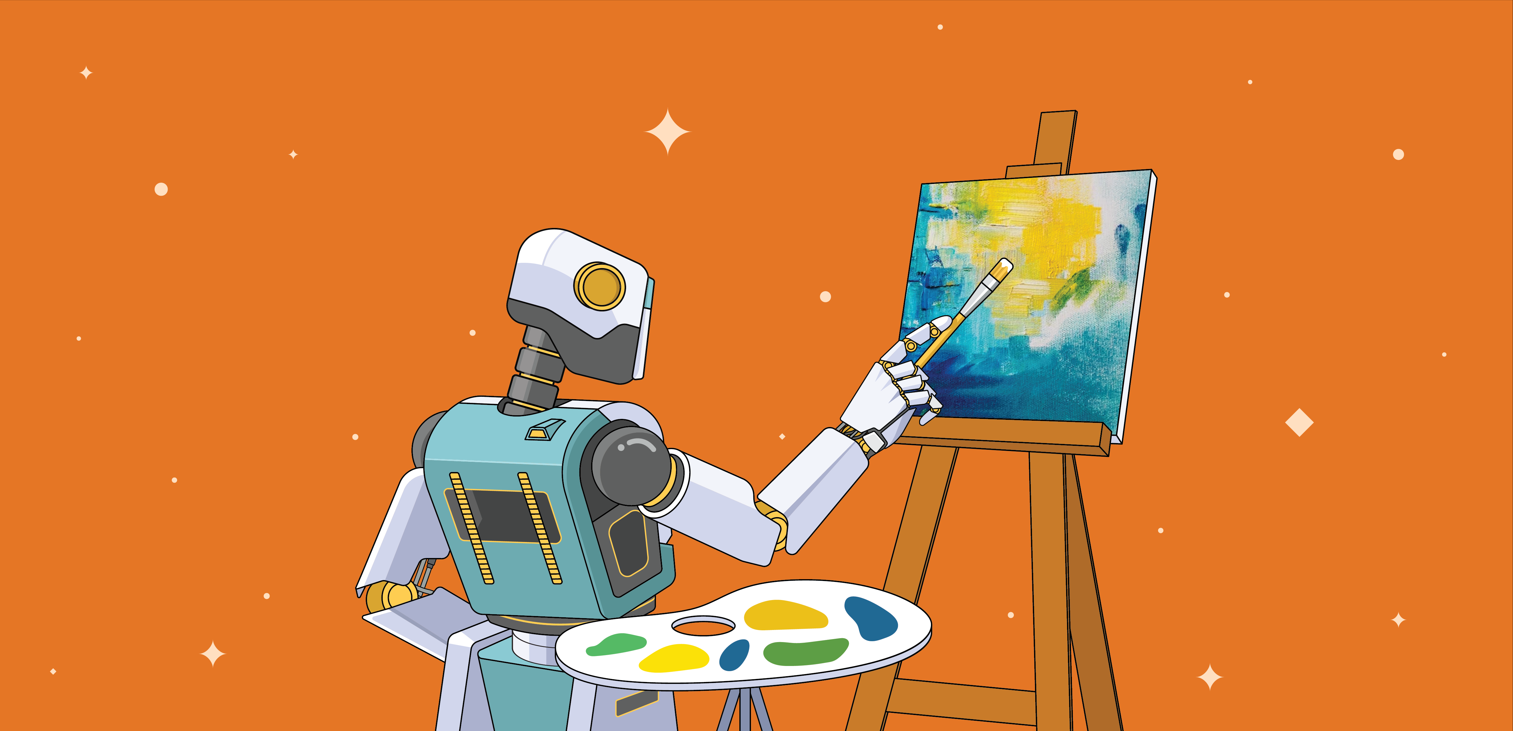 generowanie obrazów AI | grafika z robotem malującym obraz | Senuto.com