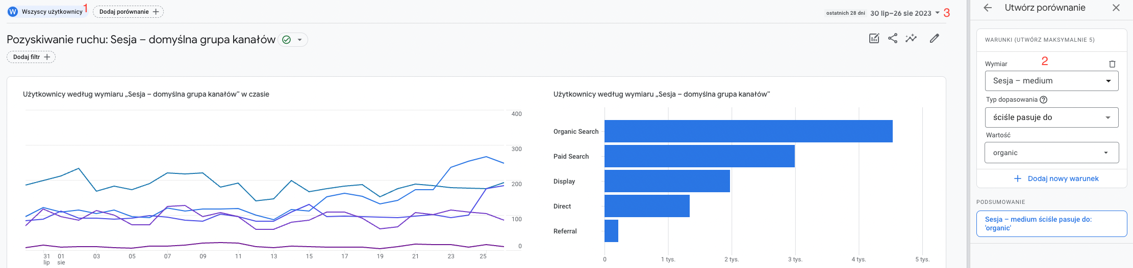 analiza SEO a magazinului: ecran google-analytics-users-organic