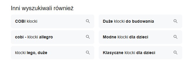 sekcja Inni wyszukiwali również w Google