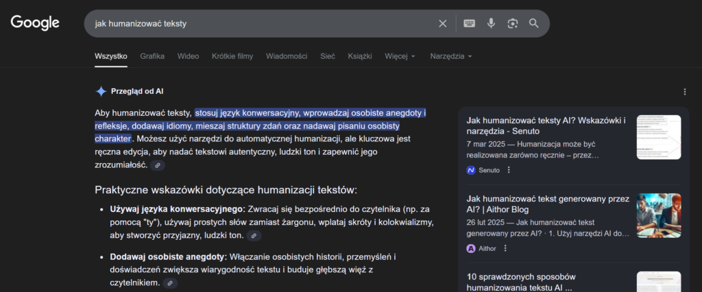 przykład AI Overview