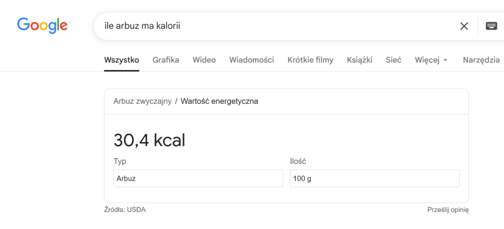 przykład zero-click search