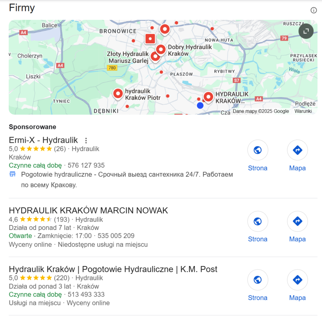 wyniki lokalne w Google