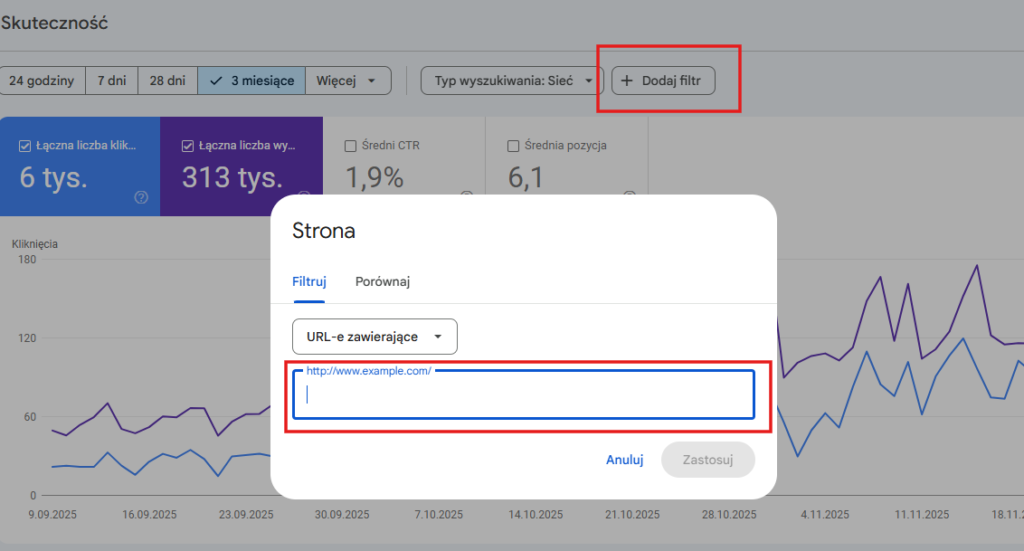 filtrowanie w Google Search Console