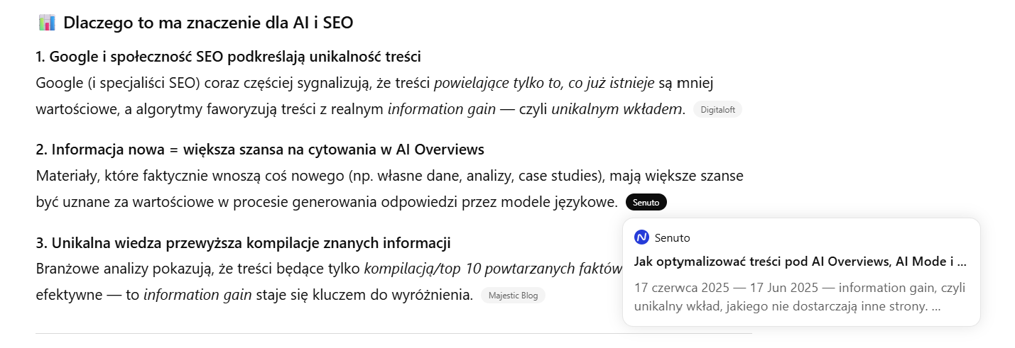 przykład cytowania przez AI